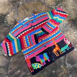Colorful Cardigan w. Zoo Animals - Ms. Frizzle